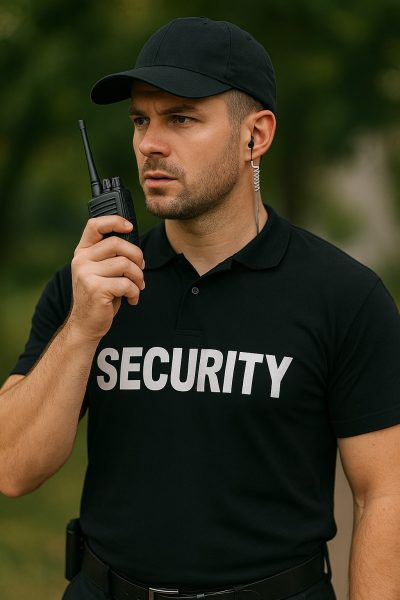 Security Mitarbeiter mit Funkgerät
